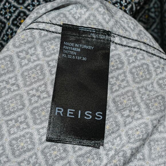 REISS Men's Button up Tatten Shirt Geo Print viscose size Medium slim fit - Picture 6 of 7